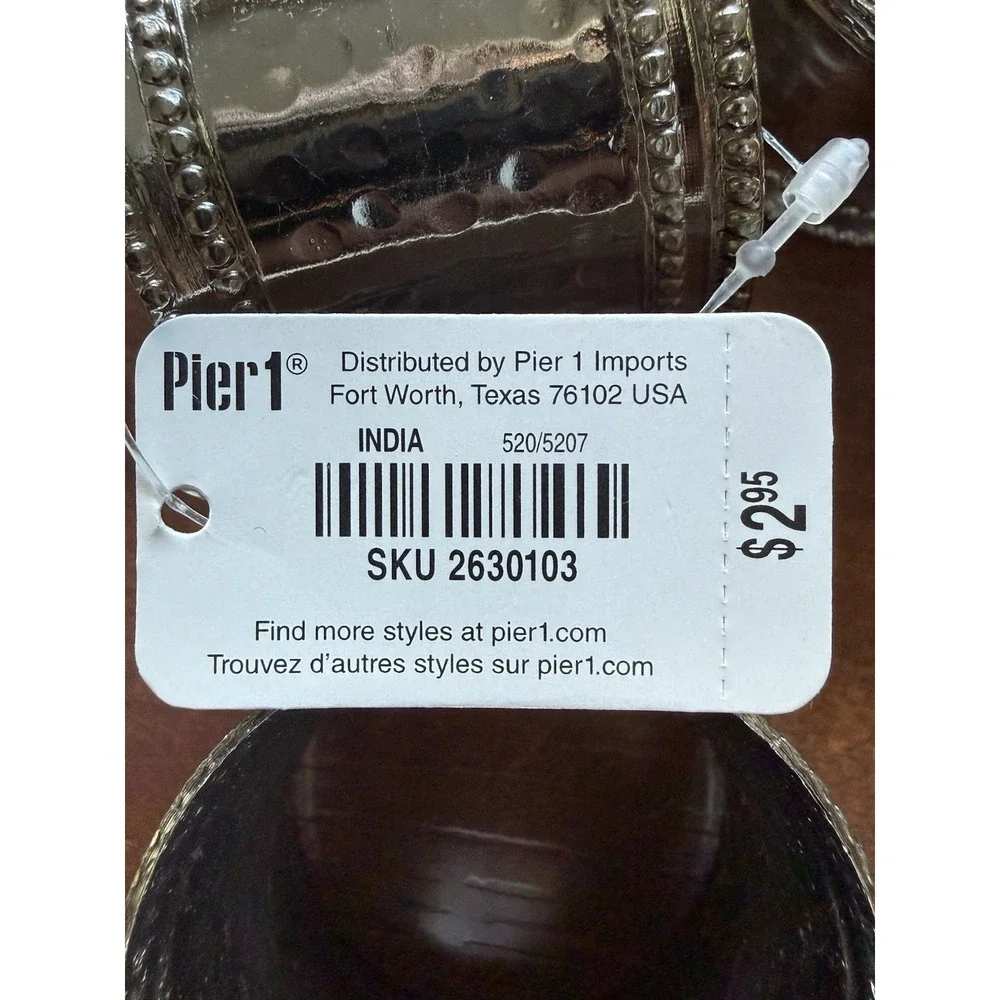 Pier 1 Imports Set of 7 Napkin Rings Hammered Silver Plated‎ Beaded Dining